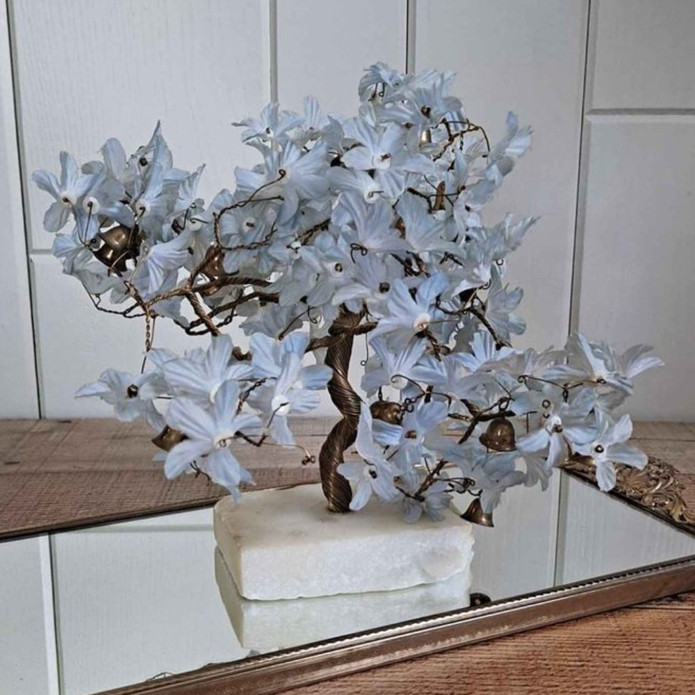 Vintage Prosperity Tree Marble Base, Brass Bells